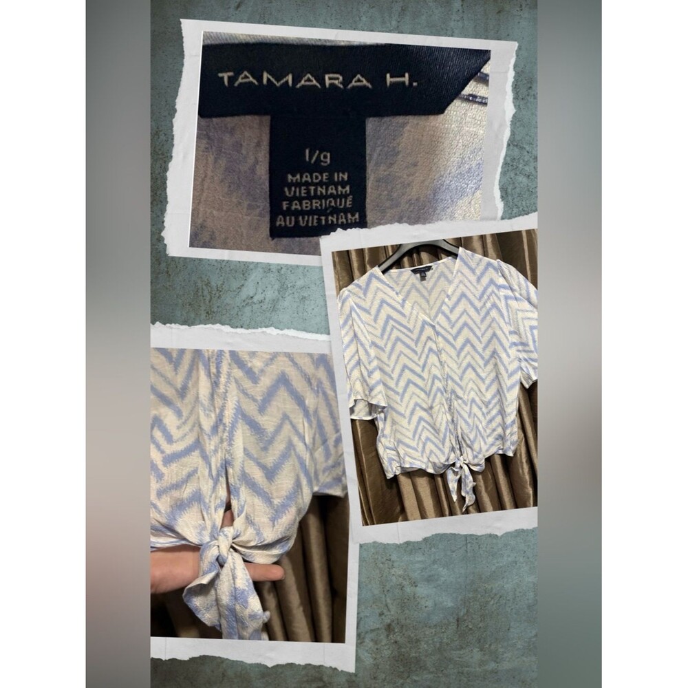 Tamara H. Tie-Front Blouse - Light Blue & White #1996
